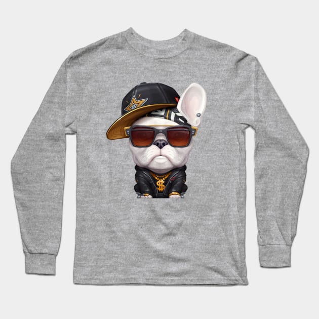 White French Bulldog Hip-Hop Super Star Long Sleeve T-Shirt by stonemask